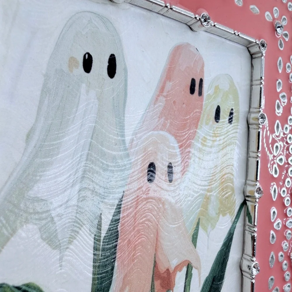 Original‎ Ghost Flowers Print Pink Scalloped Rhinestone Frame Decor 6x4.5